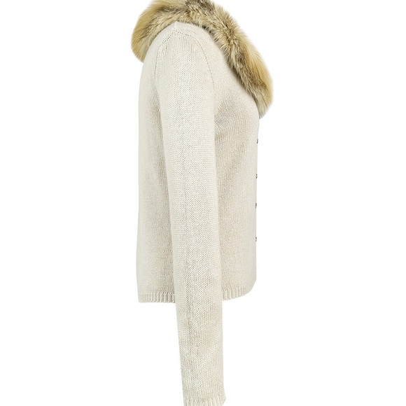 🦋 Vintage 1997 Blumarine Wool Cashmere Fox Fur Collar Cardigan Sweater IT 38 - Picture 16 of 17